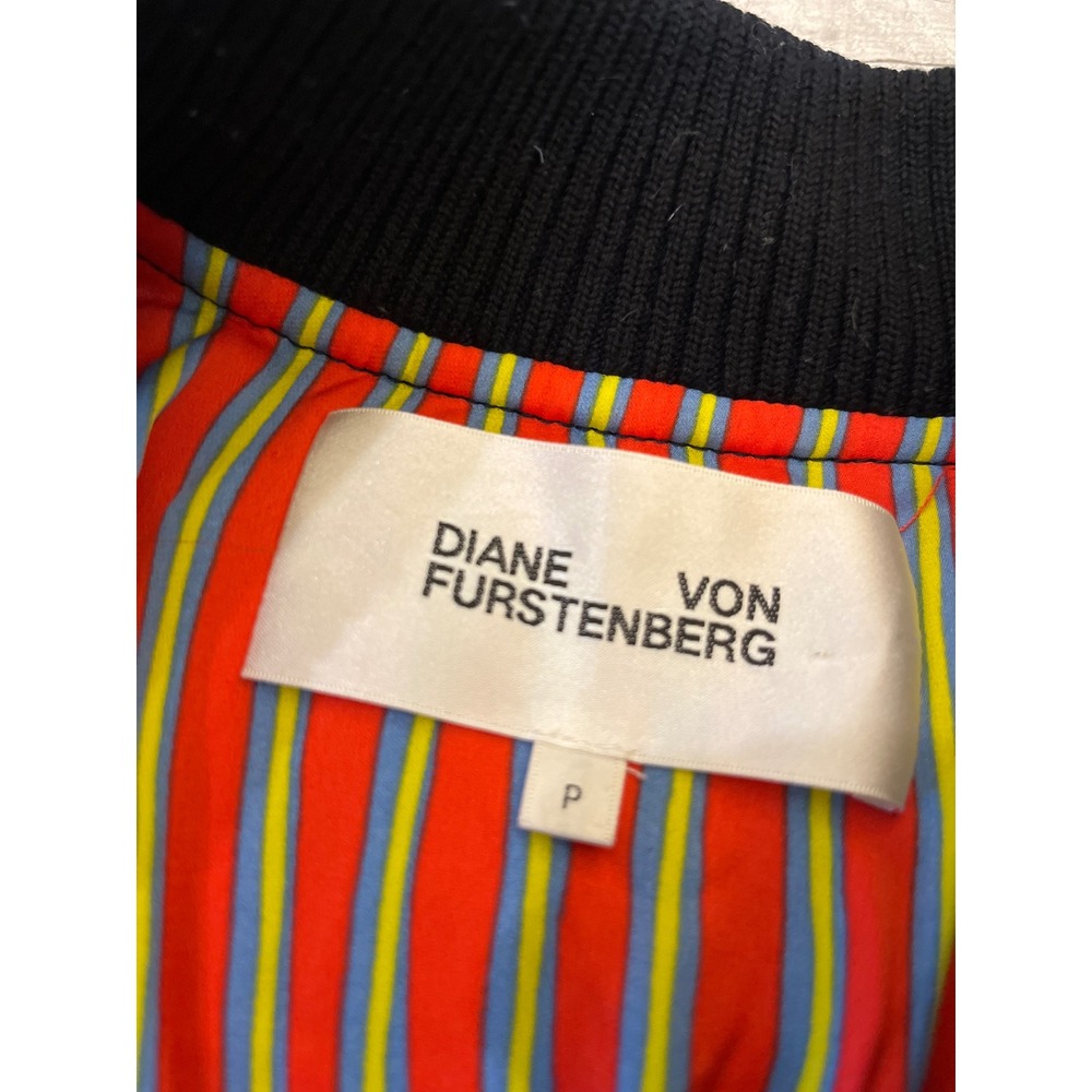 Diane Von Furstenberg‎ Bomber Jacket Navy Blue Pinstripe Lined Zip Front Size P